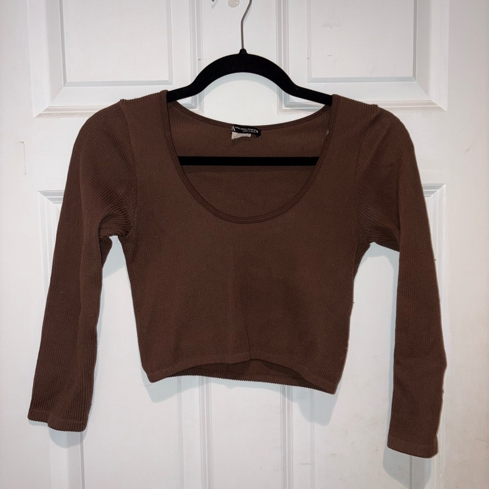 Zara Chocolate Brown Long Sleeve Crop Top